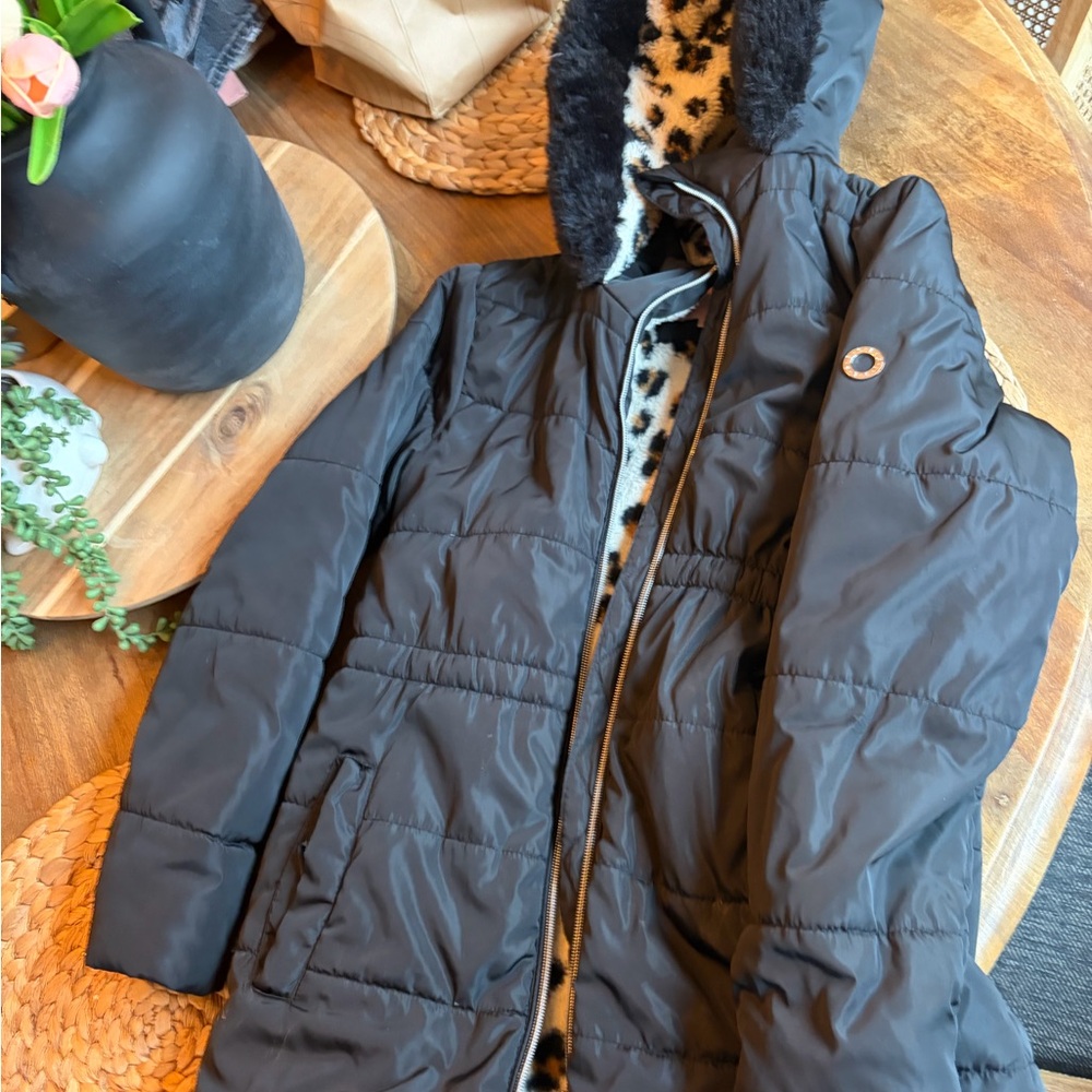 BCBG Black Kids Jacket with Leopard Print Lining